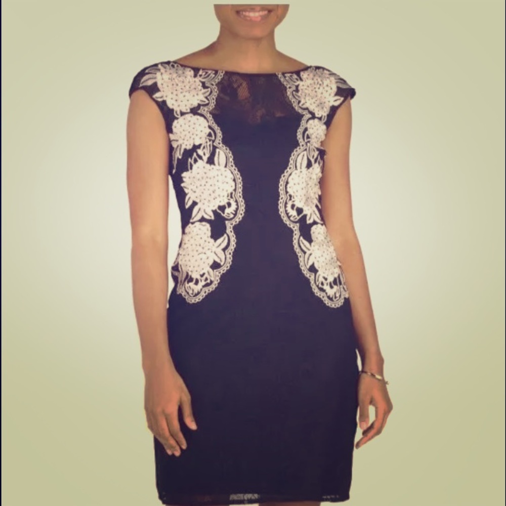 Aidan Mattox Black and White Lace Dress